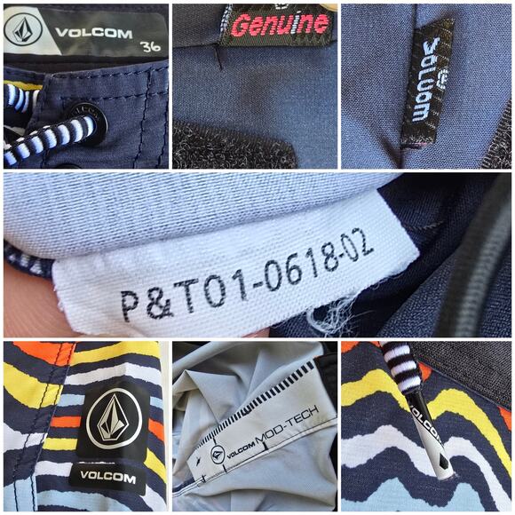 Volcom Mod-Tech Board Shorts Size 36 Navy Blue Stripe Stretch Cinch Fly Swim - Picture 3 of 7